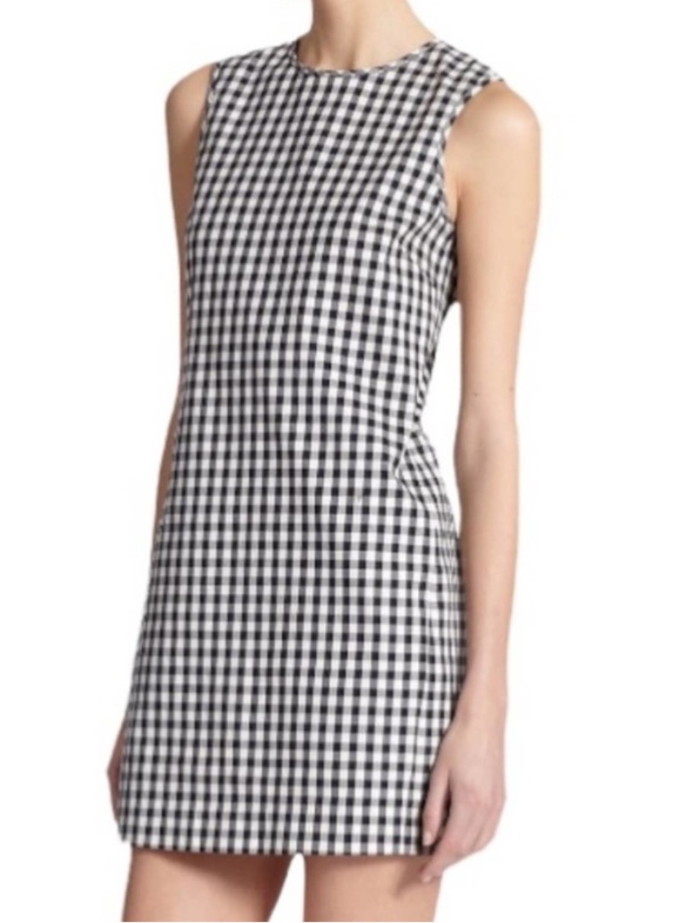 Theory Black & White Gingham Sleeveless Mini Dress